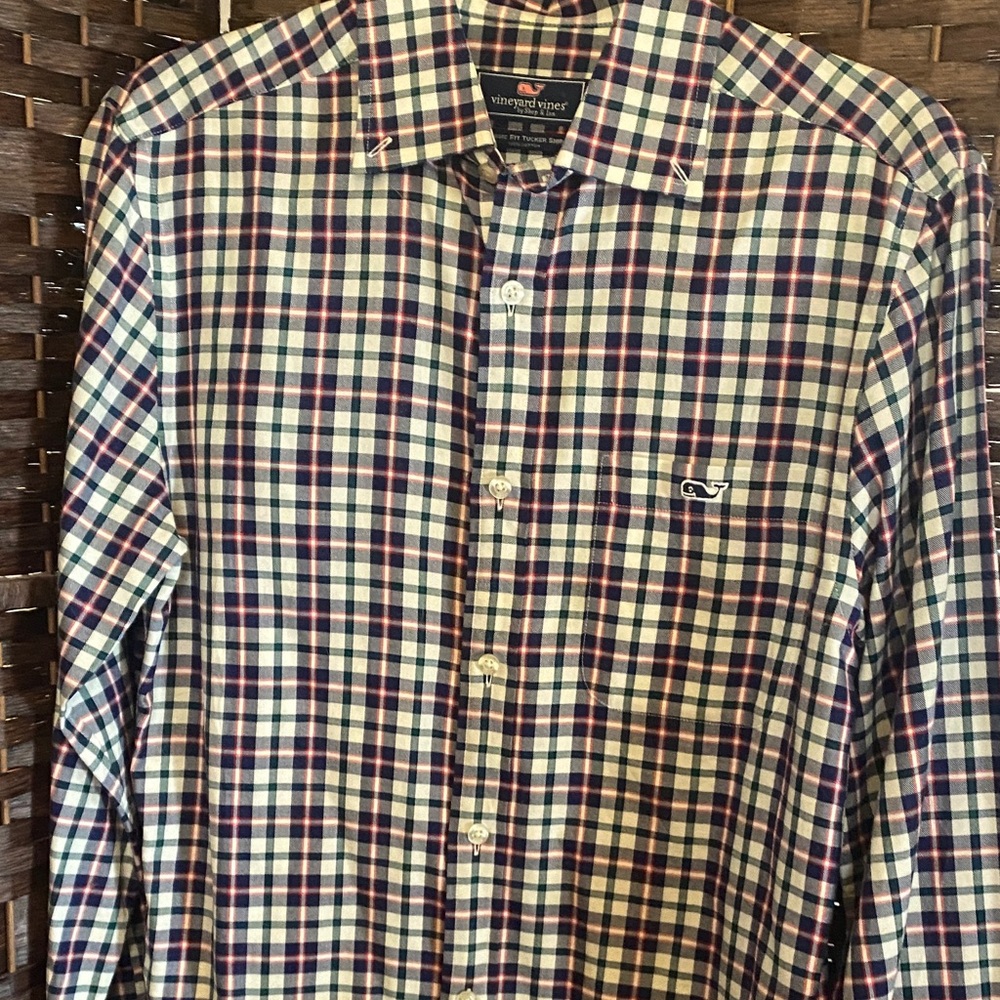 Vineyard Vines Men's Checkered Shirt - Navy and Red